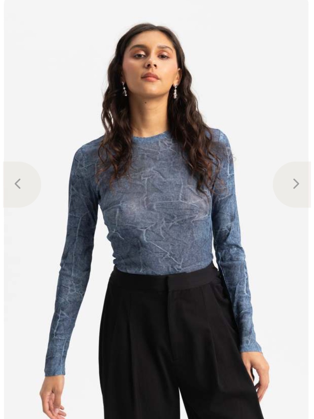 Ganni Washed Indigo Blue Long-Sleeve Crew Neck Top